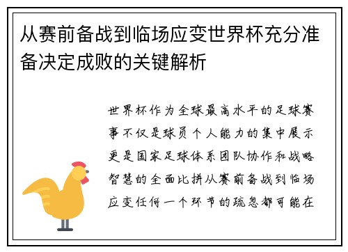 从赛前备战到临场应变世界杯充分准备决定成败的关键解析